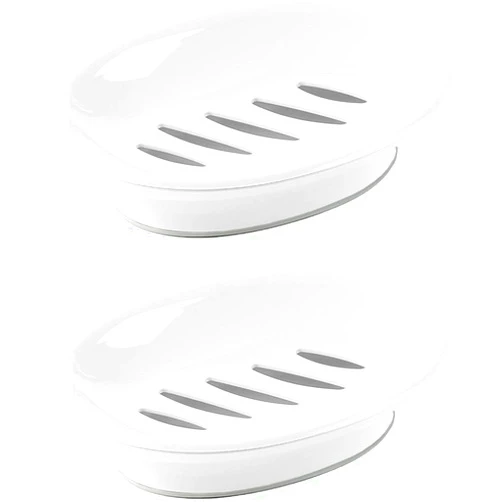 WYOK 2-Pack Soap Dish with Drain Soap Holder Easy Cleaning Soap Saver Dry Stop Mushy Soap Tray for Shower Bathroom Kitchen(White)