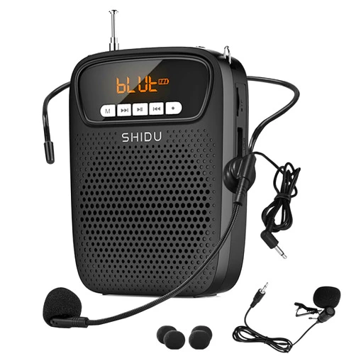HW HAOWORKS 15W Portable Mini Voice Amplifier with Lapel Microphone & Wired Microphone Headset, Rechargeable Megaphone Speaker with 2 Mics for Teachers, Small Pa System for Classroom