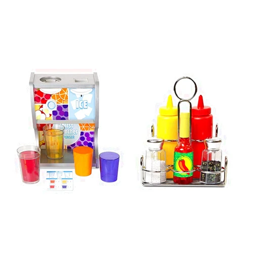 Melissa & Doug Wooden Thirst Quencher Drink Dispenser (Best for 3, 4, 5, 6, and 7 Year Olds) & Let's Play House! Condiment Set (Pretend Play, Sturdy Metal Caddy, Best for 3, 4, and 5 Year Olds) Drink Dispenser + Condiment Set