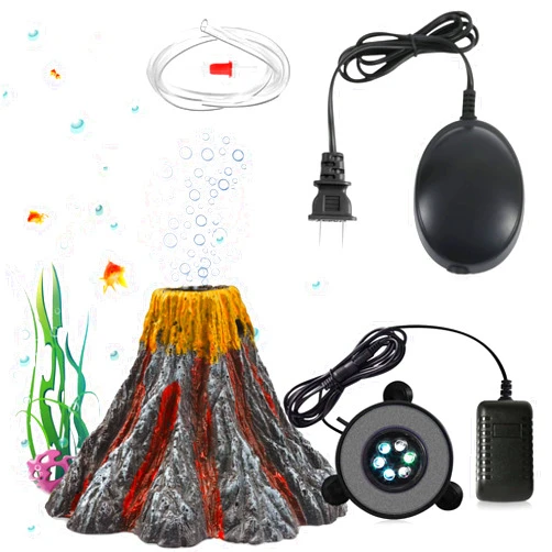 ZIWOIWIP Aquarium Bubble Light Fish Tank Bubbler Lamp Fish Tank Oxygenation Device with 6 LEDs, Volcanic Stone Landscaping with Trachea, Aquarium and Fish Tank Decoration Kit