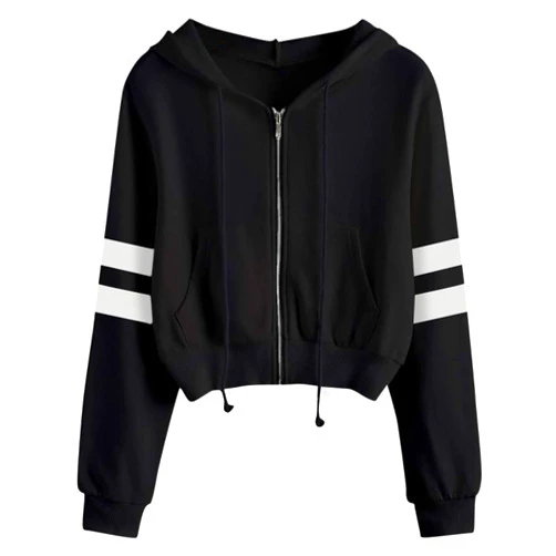 Womens Hoodies F_Gotal Women Teen Girls Fashion Turn-Down Collar Crop Top Sweatshirt Long Sleeve Rainbow Striped Color Block Pullover Shirts