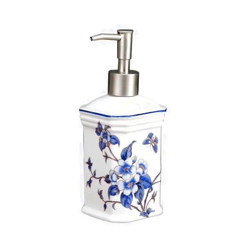 Peacewish Ceramic Painting Soap Dispenser Bottles Countertop Decorative Lotion Pump (Blue and White Porcelain)