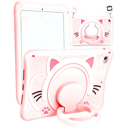 Wazzasoft for iPad Mini 4/5 Case 7.9 Inch Girls Cute Cat Kawaii Cover Girly 3D Cartoon Women Kitten with Rotating Handle Stand & Strap Soft Silicone Funda for Apple iPad Mini 5th/4th Gen Cases