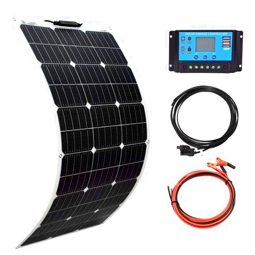 XINPUGUANG Flexible Solar Panel 100W 12V Monocrystalline Solar Kit Hightweight Module, 10A Charge Controller,Extension Cable for RV Boat Cabin Car (100W-1)