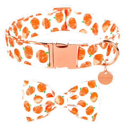 UP URARA PUP Halloween Dog Collar with Bow Tie, Pumpkin Cotton Bowtie Collar for Small Girl Boy Dog, Fall Dog Collar Bowtie with Durable Metal Buckle, Adorable Pumpkin Pet Collar, S, Neck 10-16in