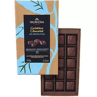 VALRHONA Premium Assortment of 15 Grand Cru ganaches from Valrhona-Grand Cru Manjari, Grand Cru Abinao and Grand Cru Macaé. For the ultimate chocolate lover. Wedding favor, gift, ultimate snack. 150g (1 pack)