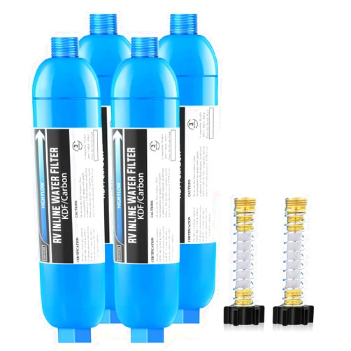 Lifefilter RV Inline Marine Water Filter, Reduces Chlorine, Bad Taste&Odor for RVs,NSF Certified with Flexible Hose Protector (Pack of 4)
