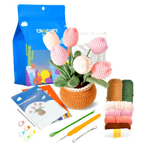 Ktmeor Crochet Kit for Beginners,Crochet Starter Kit with Step-by-Step Video Tutorials,Learn to Crochet Kits for Adults and Kids,DIY Knitting Supplies-Tulip
