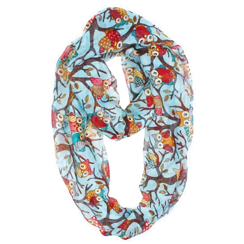 VIVIAN & VINCENT Soft Light Weight Cartoon Owl Sheer Infinity Scarf Teal