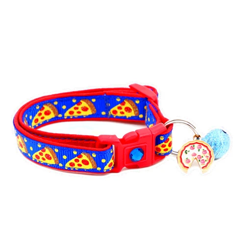 Pugs to Persians Pizza Cat Collar with Bell | Safety Breakaway Collar | Adjustable Large Size or Kitten Collar (Small(10lbs & Less), Blue)