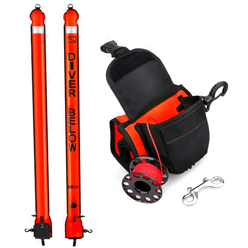 Owekfifv Surface Marker Buoy Scuba with Reel, 6ft High Visibility Diving Open Bottom Signal Tube Safety Sausage with Pouch Bag, 100ft ABS Dive Reel and Steel Double-Ended Bolt Snap