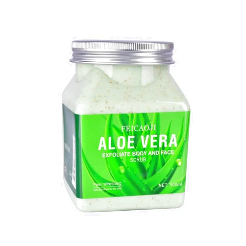 Feicaoji Aloe Vera Sea Salt Scrub - 100% Pure Aloe Vera Face and Body Scrub with Dead Sea Salt for Exfoliating, Moisturizing and Nourishing Skin