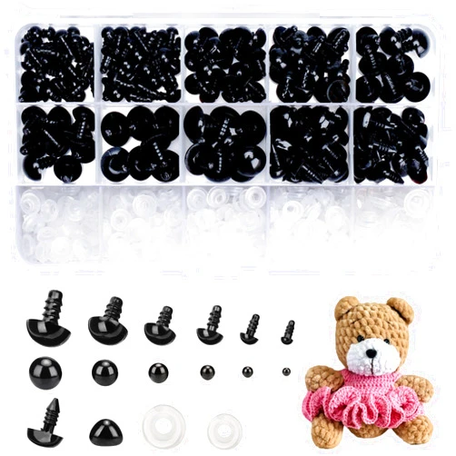 Amokia Safety Eyes and Noses for Amigurumi, Craft Doll Eyes, Black Stuffed Crochet Eyes with Washers for Teddy Bear and Crochet Stuffed Animals