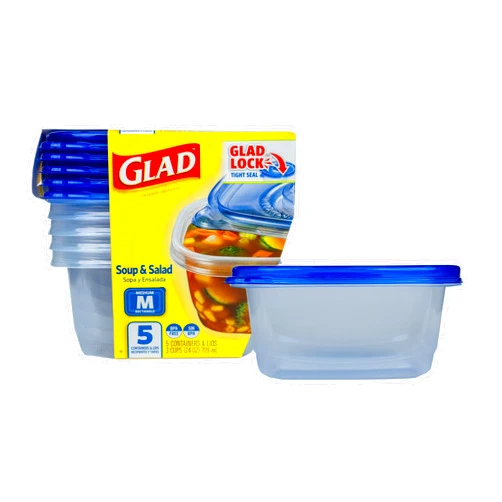 GladWare Soup & Salad Food Storage Containers for Everyday Use | Medium Rectangle Containers for Food Storage | Containers Hold up to 24 Ounces of Food, 5 Count Set