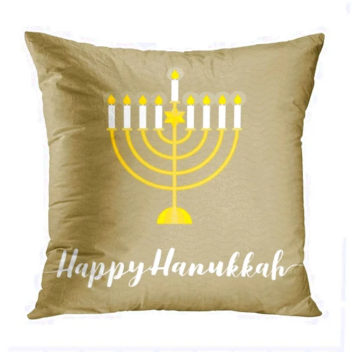 Moladika Throw Pillow Cover Square 16 x 16 Inch Happy Hanukah Calligraphic Wth Menorah Flat Cushion Home Decor Living Room Sofa Bedroom Office Polyester Pillowcase
