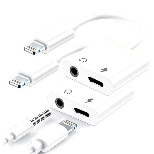 ELECTRICME [Apple MFi Certified] 2 Pack Lightning to 3.5mm Jack Adapter for iPhone, 2 in 1 iPhone Headphone Aux Audio + Charger Splitter Adapter Dongle Compatible with iPhone 14 13 12 11 Pro Max XS XR X 8 iPad
