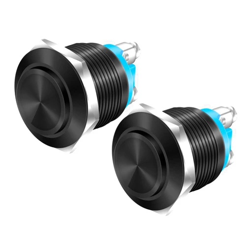 DaierTek 12V Momentary Horn Push Button Switch Black Metal Waterproof 19mm Round Starter Power Switch for RV Truck Boat Marine - 2pcs