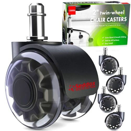 Seddox Ideas for Your Home SEDDOX Office Chair Wheels Replacement Set of 5 - Dual 2 Inch Soft Chair Casters for Hardwood Vinyl Tile - Heavy Duty & Safe for All Floors - Universal Fit Most Computer Gaming & Desk Chairs - Black