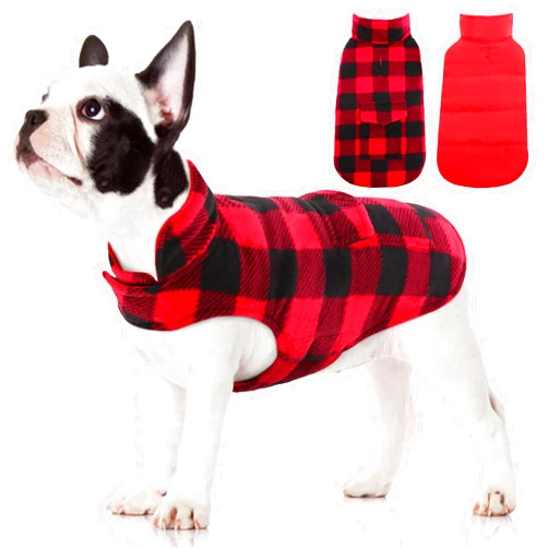 Kuoser Dog Winter Coat, Windproof Dog Fleece Jacket British Style Plaid Cold Weather Dog Vest Coats, Reversible Cozy Warm Dog Clothes Pet Apparel for Small Dogs XS