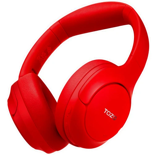 TOZO HT2 Hybrid Active Noise Cancelling Headphones, Wireless Over Ear Bluetooth Headset, 60H Playtime, Hi-Res Audio Custom EQ via App Deep Bass Comfort Fit Ear Cups, for Home Office Travel Dark Red