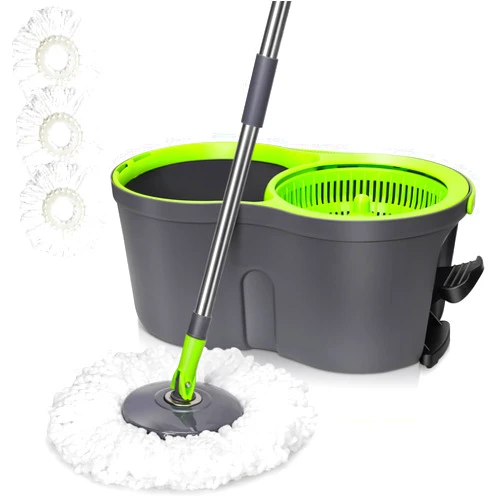 Masthome Spin Mop Bucket System,Masthome Pedal Spin Mop and Bucket with Wringer Set,EasyWring Microfiber Spin Mop with 3 Mop Pads,360°Spinning Floor Cleaning System - Home & Office Suitable