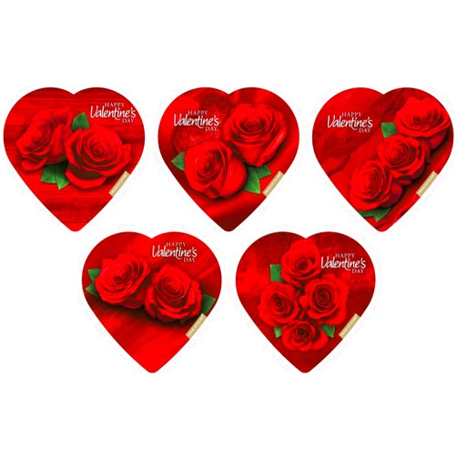 Elmer Chocolate Valentine's Day Rose Flowers Heart Shaped, 2 Ounce Chocolate Gift Box - 18 Count Case