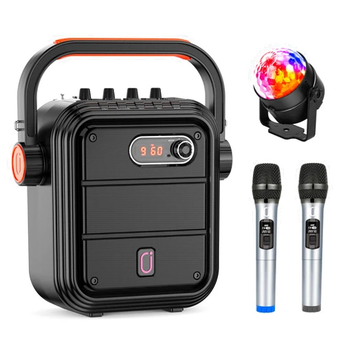 JYX Karaoke Machine with 2 Microphones and Disco Light, 5200mAh Portable Microphone Speaker Set Bluetooth 5.0 Rechargeable PA System with TWS, FM, REC, Supports Bluetooth/USB/TF Card/Aux-in for Party