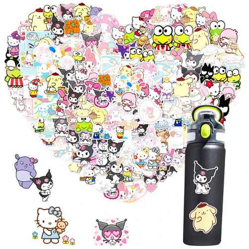 LIANKONG 100 PCS My Melody and Kuromi Stickers, Hello Kitty Stickers Pompompurin Keroppi Stickers, Cute Stickers for Kids Teens Adults