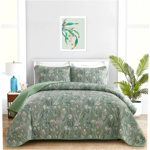 Goodidea Quilts Queen Size Bedding Set, Sage Green Bedspreads Queen Size 3 Piece Lightweight Soft Microfiber Reversible Coverlet Floral Quilt Set with Pillow Shams for All Season (Queen, 96
