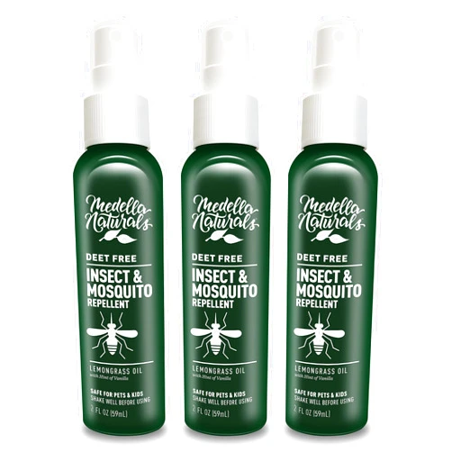 Medella Naturals Deet-Free Insect & Mosquito Repellent Pack of 3 (2oz) – Nice Smelling Insect Repellent with Lemongrass Oil Safe for Pets and Kids – Bug Spray Against Mosquitoes, Gnats, Black Flies, and No-See-ums