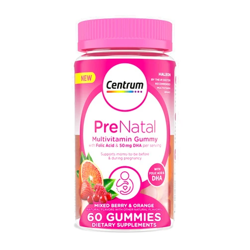 Centrum Prenatal Multivitamin Gummies with DHA and Folic Acid, Mixed Berry and Orange Flavors - 60 Count, 30 Day Supply