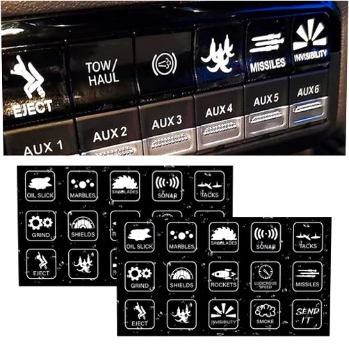 UZZH 2PCS Car Stickers and Decals, Funny Novelty Sticker for Car or Truck Unused Buttons, Vehicle Interior Decor Accessories Dash Rocker Console Switch Decals, Dash Button Label Stickers
