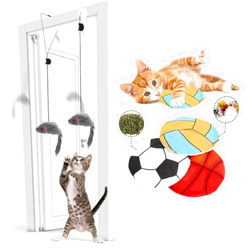 FYNIGO 2 Pcs Self Play Hanging Door Cat Mouse Toys and Catnip Toys for Indoor Cats Adult and KittenInteractive Cat Flying Disc Toy, Cat Plush Rubbing Toys with Cat Nips and Mylar Crinkle Sound