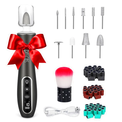 PELCAS Electric Nail Drills, Professional Cordless Nail File Kit with Light, 10 Speeds Manicure & Pedicure Kit for Human, Pet, Thick Toenails, Natural & Acrylic Nails Grey