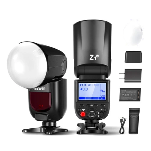 NEEWER Z1-N TTL Round Head Flash Speedlite for Nikon with Magnetic Dome Diffuser, 76Ws 2.4G 1/8000s HSS Speedlight, 10 Levels LED Modeling Lamp, 2600mAh Battery, 480 Full Power Shots, 1.5s Recycling