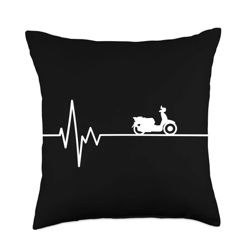 Moped Mofa Zubehör Geschenke für Mopedfahrer Heartbeat Driver ECG Pulse Scooter Moped Throw Pillow, 18x18, Multicolor
