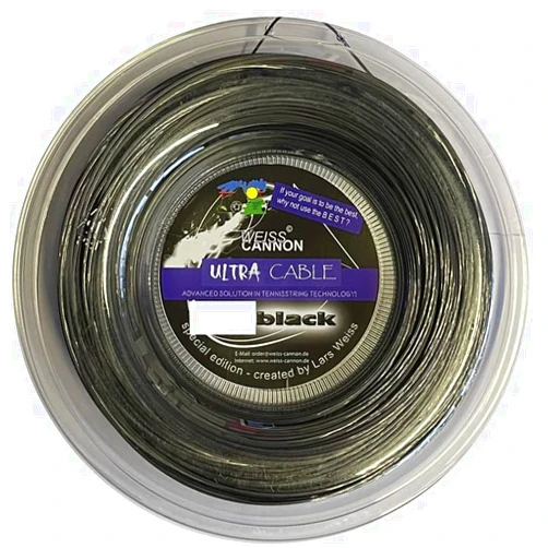 Weiss CANNON Ultra Cable Tennis String - 17L/1.23mm - Black - 660ft - 200m Reel