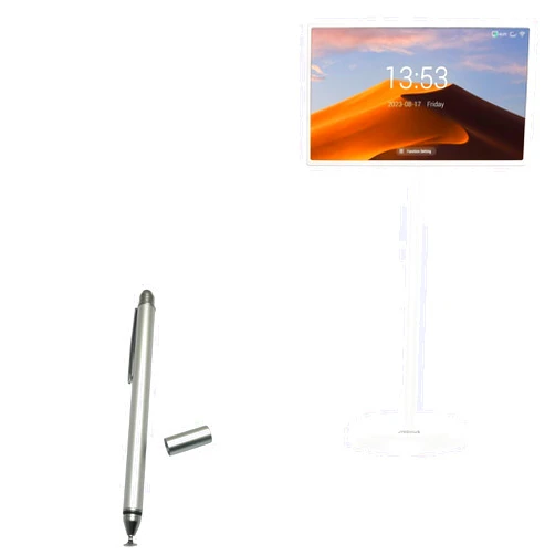 BoxWave Stylus Pen Compatible with JYXOIHUB 1080p Portable Touch Screen Monitor (22 in) - DualTip Capacitive Stylus, Fiber Tip Disc Tip Capacitive Stylus Pen - Metallic Silver