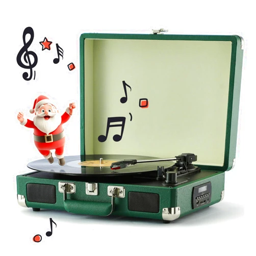 ORCC Record Player Turntable 3-Speed Bluetooth Suitcase Portable Belt-Driven Record Player with Built-in Speakers RCA Line Out AUX in Headphone Jack Dark Green