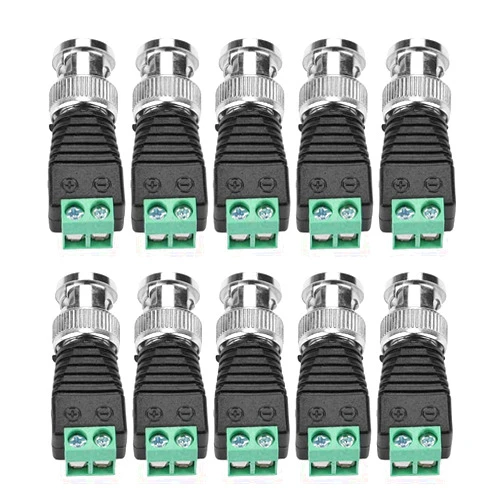 Gagool BNC Male Connector BNC to 2 Screw Terminal Solderless Adapter for Transmit CAT5 Coaxial Cable to CCTV Surveillance Camera BNC Male Balun Connector(10 Pack), Black