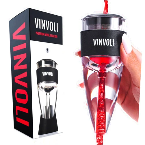 Vinvoli Luxury Wine Aerator - Improved 2024 Red Wine Aerator Decanter with Unique Three-Stage Aeration, Wine Sediment Filter, No-Drip Stand - Quality and Convenience for Wine Lovers and Sommeliers