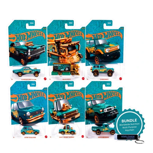 Worldwide Nutrition Bundle Compatible with Hot Wheels 56th Anniversary Pearl and Chrome 2024 Complete Set with Chase Variant Raijin Express - Mix 1 Set of 24 with Chase and Multi-Purpose Keychain