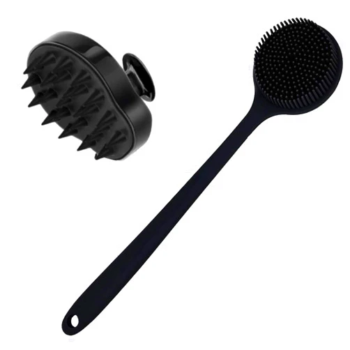 Cinlitek Silicone Body Scrubber & Scalp Massager, Long Handle Back Scrubber for Shower Brush,Exfoliating Body Scrubber, Shower Scrubber for Body Brush, Hair Dandruff Shampoo Brush for Men,Women&Kids