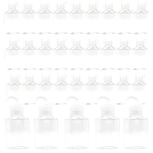 Vinsencoo 50 Pcs 1oz/30ml Mini Plastic Empty Bottles with Flip Cap Portable Travel Size Reusable for Hand Sanitizer Shampoo and Conditioner Baby Shower Weeding Party Favors, clear
