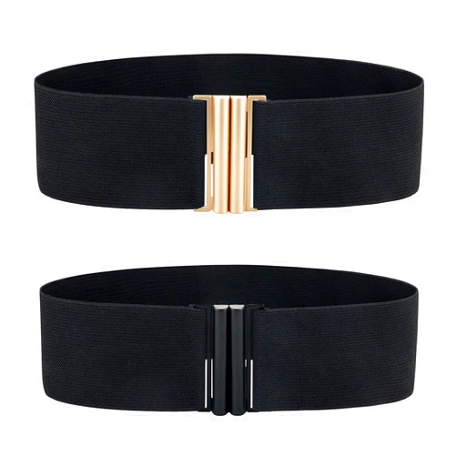 Alphyly Neries 2 Pack Womens Belt Wide Elastic Belt, Black Vintage Plus Stretchy Waist Belt, Cinch Trimmer Belt