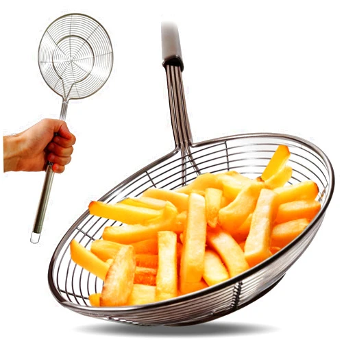 KT Deals Stainless Steel Spider Strainer Skimmer Ladle Fryer for Cooking and Frying Kitchen Utensils Wire Strainer Scoop Pasta Strainer with Handle Deep Fry Skimmer Spoon