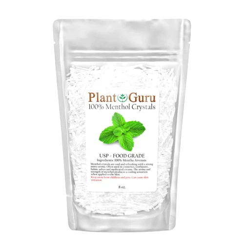 Plant Guru Menthol Crystals 8 oz. Mentha Arvensis 100% Pure Natural USP Food Grade - Great for Cosmetics, Salves, Balms, Creams and Soap Making.