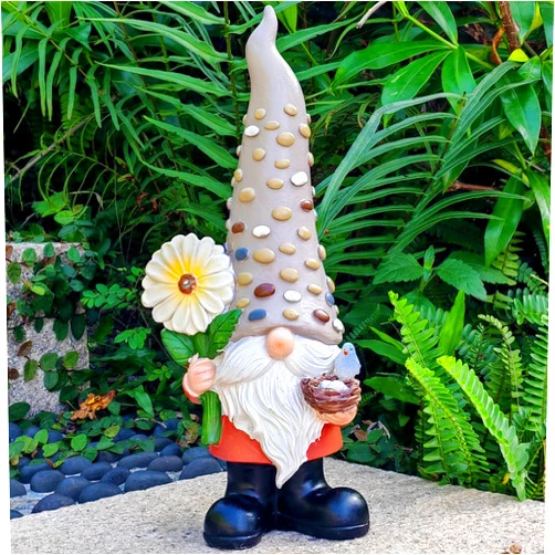 Zuuics 12 Inch Solar Garden Gnome Statue Clearance with Sunflower and Bird's Nest Light – Outdoor High Hat Gnome Sculpture Outdoor Statue for Patio and Garden Decor – Figurine Gift for Gnome Lovers
