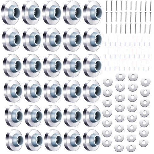 Pangda Concave Wall Door Bumper Stop Silver Stainless Steel Wall Door Bumper with 1-1/8 Inch Gray Round Rubber Bumper Wall Protector Door Stops (Silver,50 Pieces)