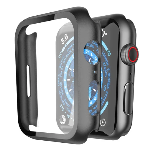 Misxi 2 Pack Hard PC Case with Tempered Glass Screen Protector Compatible with Apple Watch Series 8 Series 7 45mm, Ultra-Thin Overall Protective Cover for iWatch, Light Black